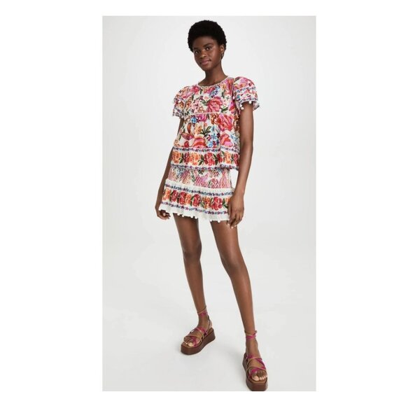 Farm Rio Spring Bananas Mini Skirt Smocked Stretch Floral Multicolor LARGE - Picture 5 of 16